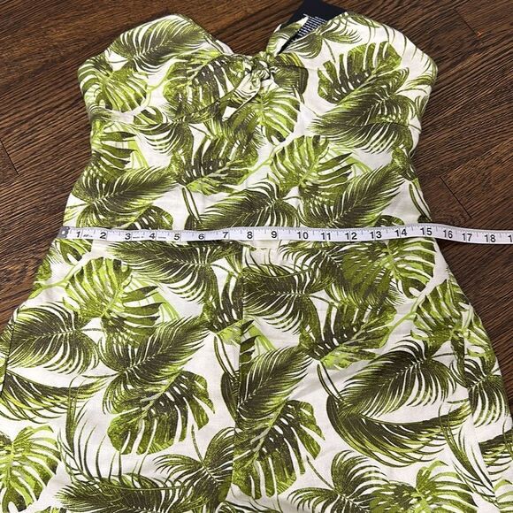 NWT Chaser Boho Tropical Green Palm Leaf Smocked Cropped Pantsuit - Size Medium - Picture 9 of 10